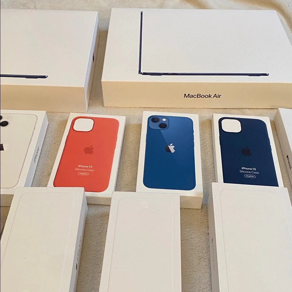 Bundle of EMPTY Apple packaging:  2 MacBook Air 13, AirPods Pro, iPhones, etc.